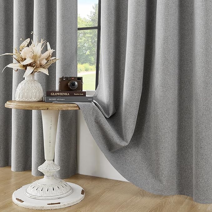 ChrisDowa 100% Blackout Grey Solid Curtains 102 Inches Long 2 Panels for Bedroom Living Room,Farmhouse Room Darkening Thermal Insulated Soundproof Grommet Top Window Treatment Drapes,52x102