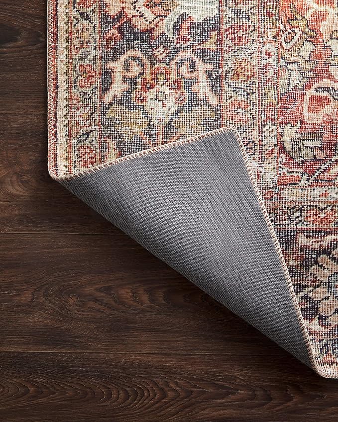 Loloi Layla Collection LAY-02 Spice/Marine 2'-0" x 5'-0" .13" Thick Accent Rug, Soft, Durable, Vintage Inspired, Distressed, Low Pile, Non-Shedding, Easy Clean, Printed, Living Room Rug
