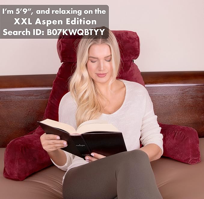 Husband Pillow Medium Aspen Edition Arizona Maroon, Sit Up Reading & Bed Rest with Arms, Ultra-Comfy, Detach Neck Roll - Premium Shredded Memory Foam Backrest, Reverses to Micro: Suede or Plush