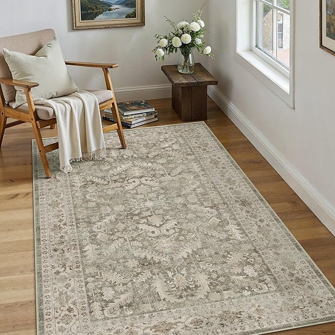 Brown 3x5 Entryway Rug Vintage Area Carpet Indoor Office Washable Door Mat Entrance Small Low Pile Traditional Distressed Retro Accent Throw Rug Non Slip Kitchen Bathroom