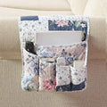 Brilliant Sunshine Roses in Beige Couch Sofa Armrest 5 Pockets Organizer, Slip Resistant Recliner Armchair Caddy, Washable Remote Controls Holder, Storage for Magazine, Phone, 35×13", Vintage Indigo