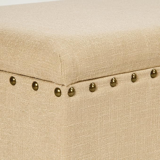 HomePop Large Rectangle Storage Bench with Nail Head Trim - Tan Linen