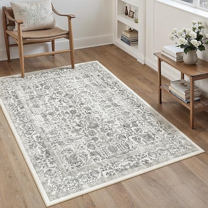 Black Area Rug 3x5 Office Entryway Rug Machine Washable Kitchen Vintage Distressed Non Slip Carpet Indoor Retro Floral Accent Throw Door Mat for Bathroom Bedroom Dining Living Room