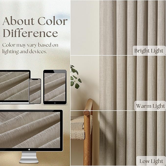 Flax Burlap 90 Inch Pinch Pleated Linen Curtains 2 Panel Set for Living Room Thick Linen Textured Drapes 90 Inches Long Pinch Pleat Drapes Semi Sheer Curtain for Dining Bedroom Office Dark Taupe