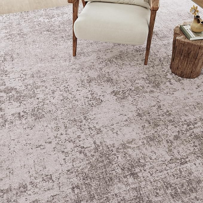 Washable Beige Area Rug 5x7 Modern Abstract Living Room Carpet Neutral Soft Bedroom Throw Rug Low Pile Non Slip Floor Cover for Office Laundry Dining Room Kitchen Bathroom