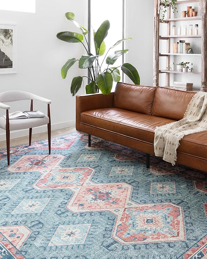 Loloi Skye Collection SKY-03 Turquoise/Terracotta 7' x 9' Oval Area Rug