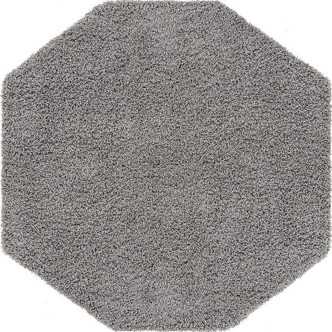 Unique Loom Solid Shag Collection Area Rug (6' 1" Octagon, Cloud Gray)