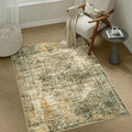 Area Rug 3x5 Brown Washable Non-Slip Lightweight Floral Vintage Distress Print Rug for Living Room Low Pile Soft Throw Indoor Carpet for Office College Dorm Laundry Dining Room Bedroom