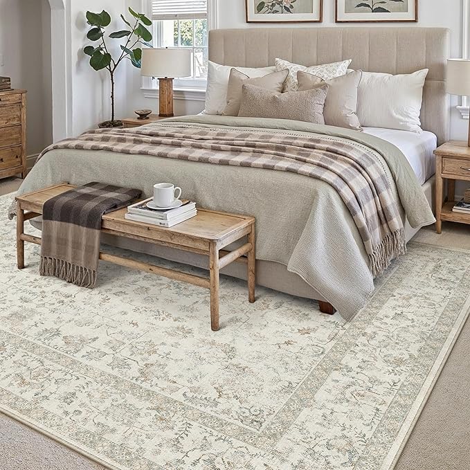 5x7 Taupe Area Rug Non Slip Vintage Living Room Distressed Machine Washable Carpet Traditional Indoor Bedroom Taupe Retro Floral Accent Throw Rug for Office Kitchen Dorm Dining Room