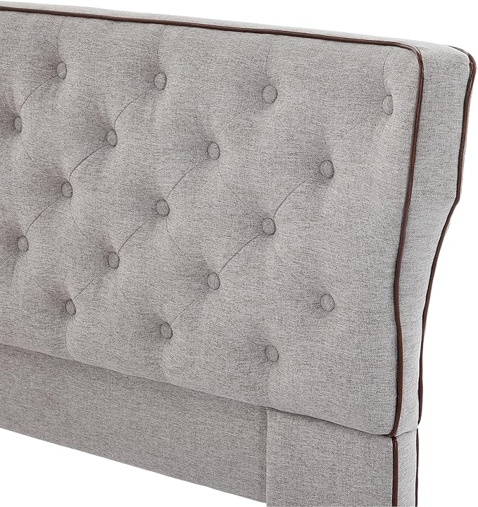 Christopher Knight Home Salus Linen Upholstered King Size Bed Frame with Headboard, Modern King Bed Frame and Headboard, Wooden Slats Support, Easy Assembly, No Box Spring Needed, Grey