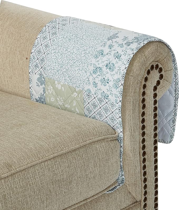 Brilliant Sunshine Multi Blue and Beige Floral Patchwork Couch Armrest 5 Pockets Organizer, Slip Resistant Armchair Caddy, Washable Remote Controls Holder, Storage for Magazine, iPad, 35×13", Blue