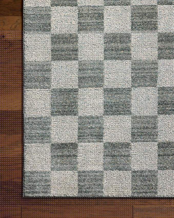 Loloi Chris Loves Julia Calvin Collection CLV-01 Blue/Ivory 2'-7" x 10'-0" Runner Rug Checkered Neutral Soft Living Room Bedroom Carpet