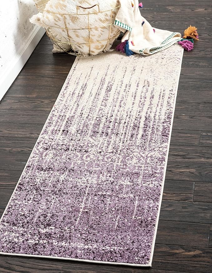 Unique Loom Del Mar Collection Area Rug - Jennifer (2' 7" x 10' Runner, Purple/ Ivory)