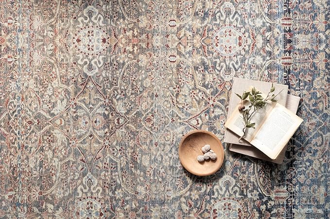 Loloi Chris Loves Julia Jules Collection JUL-06 Denim/Spice 7'-6'' x 9'-6'', .13" Pile Height, Area Rug