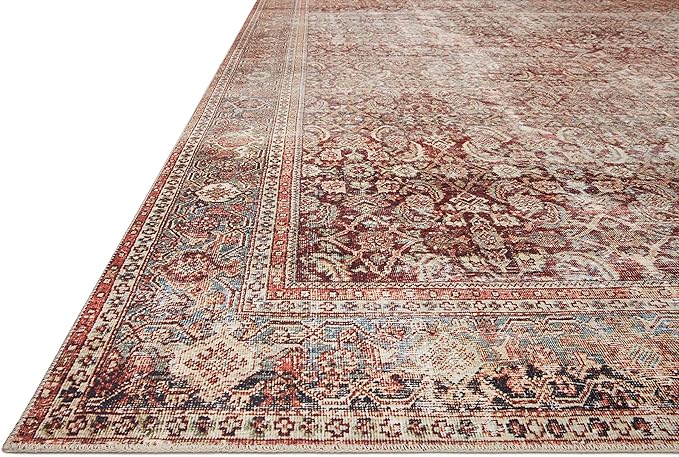 Loloi Layla Collection LAY-11 Cinnamon/Sage 2'-6" x 9'-6" .13" Thick Runner Rug, Soft, Durable, Vintage Inspired, Distressed, Low Pile, Non-Shedding, Easy Clean, Printed, Living Room Rug