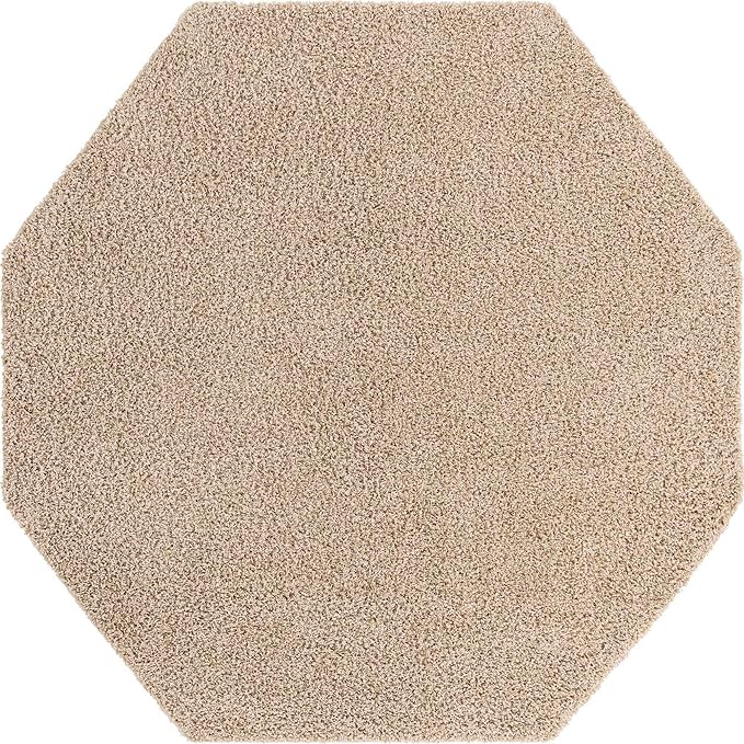 Unique Loom Solid Shag Collection Area Rug (7' 10" Octagon, Taupe)
