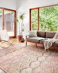 Loloi Layla Collection LAY-17 Pink/Lagoon 3'-6" x 5'-6" .13" Thick Accent Rug, Soft, Durable, Vintage Inspired, Distressed, Low Pile, Non-Shedding, Easy Clean, Printed, Living Room Rug