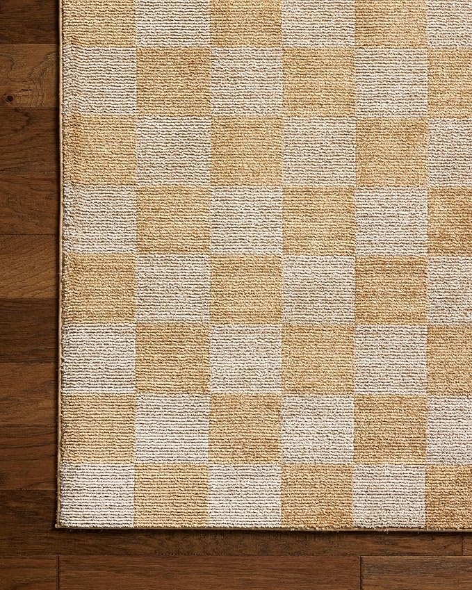 Loloi Chris Loves Julia Calvin Collection CLV-01 Apricot/Ivory 2'-7" x 10'-0" Runner Rug Checkered Neutral Soft Living Room Bedroom Carpet