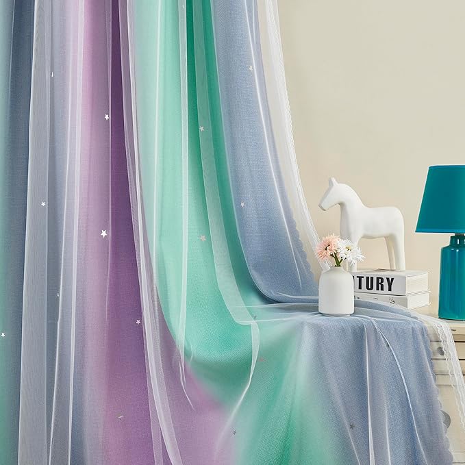 XiDi Purple, Grey, Unicorn Green Curtains - 84" L x 34" W, 1 Panel for Girls & Kids Room Decor
