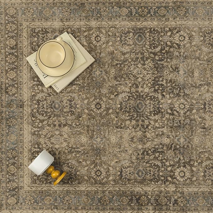 Brown 2x8 Runner Rug Washable Vintage Long Carpet for Hallway Kitchen Soft Retro Floral Low Pile Indoor Runner Non Slip Traditional Distressed Rug for Bathroom Bedroom Laundry Dining Room