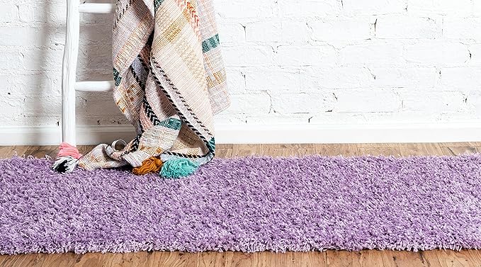 Unique Loom Solid Shag Collection Area Rug (2' 6" x 19' 8" Runner, Lilac)