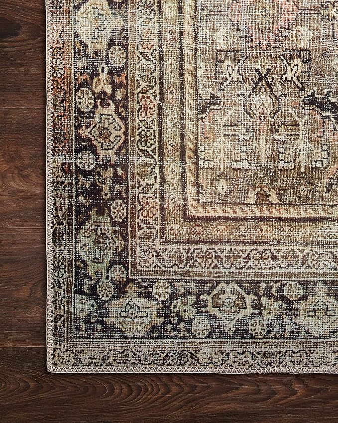 Loloi Layla Collection LAY-03 Olive/Charcoal 2'-6" x 9'-6" .13" Thick Runner Rug, Soft, Durable, Vintage Inspired, Distressed, Low Pile, Non-Shedding, Easy Clean, Printed, Living Room Rug