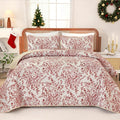 WONGS BEDDING Quilt Queen Size, Christmas Red Quilt Bedding Set with 2 Pillowcases, Botanical Quilts for Queen Bed, Soft Microfiber Lightweight Coverlet Bedspread for All Season (96"×90", 3 Pieces)