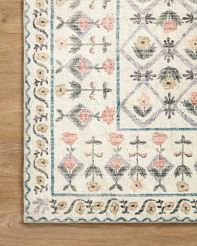 Loloi Rifle Paper Co. Eden Collection EDE-03 Lattice Ivory 2'-6" x 7'-6" Runner Rug feat. CloudPile™