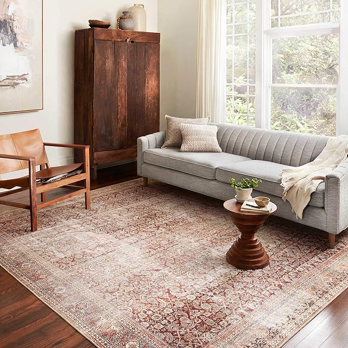 Loloi Layla Collection LAY-11 Cinnamon/Sage 9'-0" x 12'-0" .13" Thick Area Rug, Soft, Durable, Vintage Inspired, Distressed, Low Pile, Non-Shedding, Easy Clean, Printed, Living Room Rug