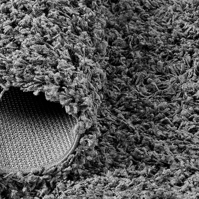 Unique Loom Solid Shag Collection Area Rug (5' 1" Square, Graphite Gray)
