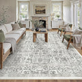 Black Area Rug 9x12 Machine Washable Large Vintage Living Room Distressed Non Slip Carpet Traditional Indoor Bedroom Retro Floral Accent Throw Rug for Office Kitchen Dining Room
