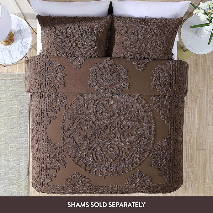 Beatrice Home Fashions Medallion Chenille Bedspread, King, Chocolate
