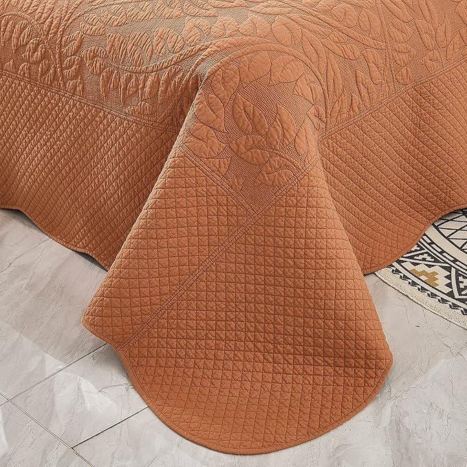 MarCielo 3-Piece 100% Cotton Oversized Bedspread Lightweight Quilt Coverlet Embroidery Farmhouse Bedding Set T0 (Royal Orange, Oversized Queen (100"x106"))