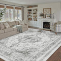 Washable Rug 9x12 Area Rug for Living Room Gray Vintage Boho Medallion Large Grey Distressed Retro Carpet Non Slip Indoor Low Pile Small Soft Bedroom Dining Room Home Office