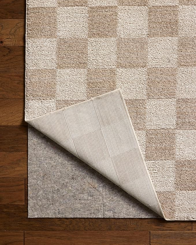 Loloi Chris Loves Julia Calvin Collection CLV-01 Pebble/Ivory 7'-10" x 10' Area Rug Checkered Neutral Soft Living Room Bedroom Carpet