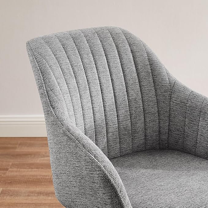 Zouron Mid Century Modern Accent Chair with Wooden Legs, Upholstered Swivel Chair No Wheels, Side Accent Armchair Vanity Chair for Small Space Home Office Living Room Bedroom, Light Grey