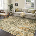 Area Rug 5x7 Brown Washable Non-Slip Lightweight Floral Vintage Distress Print Rug for Living Room Low Pile Soft Throw Indoor Carpet for Office College Dorm Laundry Dining Room Bedroom