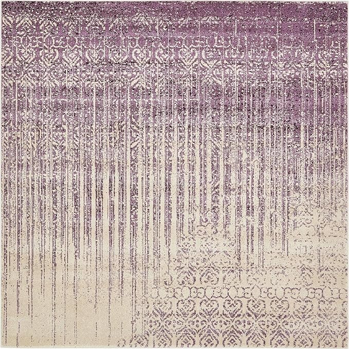 Unique Loom Del Mar Collection Area Rug - Jennifer (7' 10" Square, Purple/ Ivory)