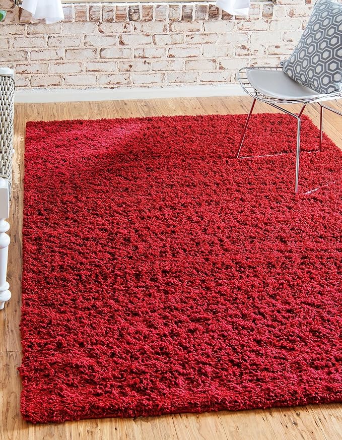 Unique Loom Solid Shag Collection Area Rug (2' 7" x 10' Runner, Cherry Red)