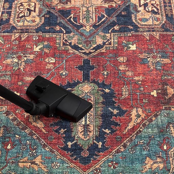 Keen Home Design 5x7 Rug - Machine Washable Area Rug with Non-Slip Backing, Ideal for Living Room, Dining Room, Bedroom - Vintage, Easy Clean, Durable, Low Pile Rug - (5' x 7')