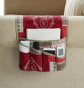 Brilliant Sunshine Burgundy Floral Patchwork Couch Armrest 5 Pockets Organizer, Slip Resistant Armchair Caddy, Washable Remote Controls Holder, Storage for Magazine, Tablet, iPad, 35×13", Burgundy