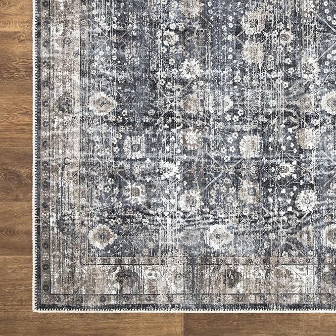 Bloom Rugs Washable Non-Slip 9' x 12' Rug - Black/Brown Traditional Area Rug for Living Room, Bedroom, Dining Room, and Kitchen - Exact Size: 9' x 12'