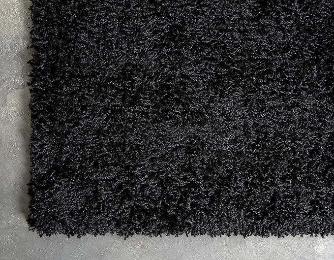 Unique Loom Solid Shag Collection Area Rug (2' 6" x 10' Runner, Jet Black)