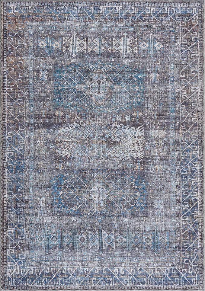 Bloom Rugs Washable 8' x 10' Rug - Slate Gray/Blue Traditional Area Rug for Living Room, Bedroom, Dining Room, and Kitchen - Exact Size: 8' x 10'