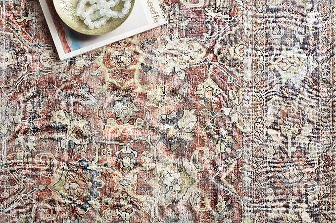Loloi Layla Collection LAY-02 Spice/Marine 2'-0" x 5'-0" .13" Thick Accent Rug, Soft, Durable, Vintage Inspired, Distressed, Low Pile, Non-Shedding, Easy Clean, Printed, Living Room Rug