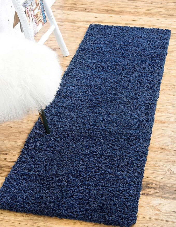 Unique Loom Solid Shag Collection Area Rug (2' 6" x 13' 1" Runner, Sapphire Blue/ Navy Blue)