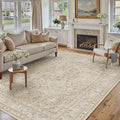 Brown 5x7 Area Rug Washable Vintage Carpet for Living Room Office Soft Retro Floral Low Pile Thin Indoor Rug Non Slip Central Medallion Floor Cover for Bedroom Dining Room