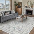 Blue 5x7 Area Rug Vintage Washable Living Room Carpet Non Slip Bedroom Indoor Office Low Pile Traditional Distressed Retro Accent Rug for Dining Room Bathroom Kitchen