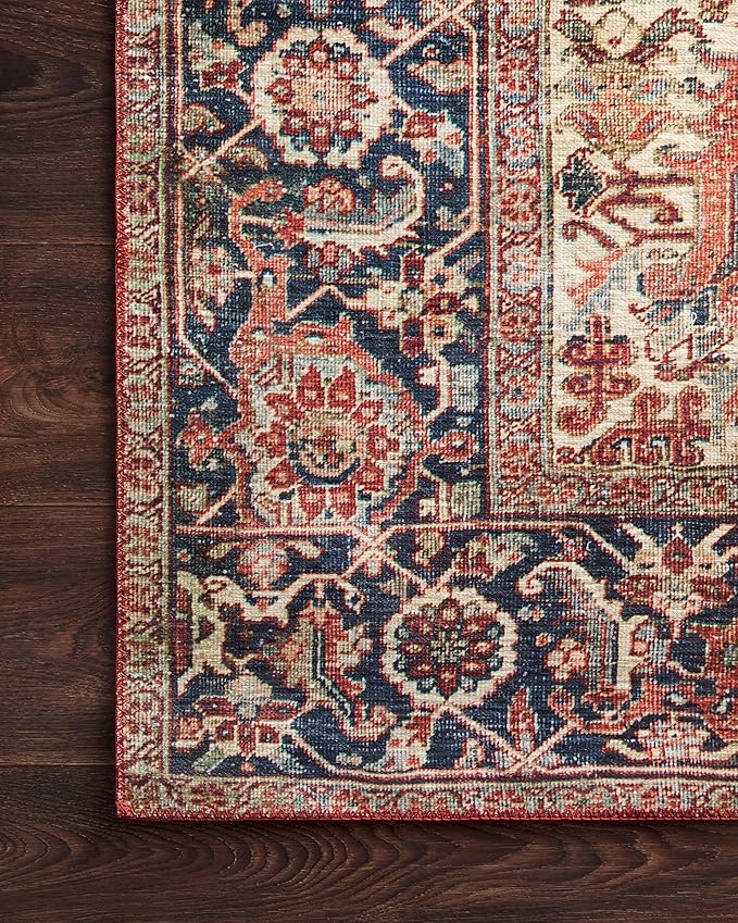 Loloi Layla Collection LAY-08 Red/Navy 7'-6" x 9'-6" .13" Thick Area Rug, Soft, Durable, Vintage Inspired, Distressed, Low Pile, Non-Shedding, Easy Clean, Printed, Living Room Rug