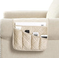 Brilliant Sunshine Beige Velvet Couch Armrest 5 Pockets Organizer, Slip Resistant Recliner Armchair Caddy, Washable Remote Controls Holder, Storage for Magazine, Tablet, Phone, 35×13", Beige Natural